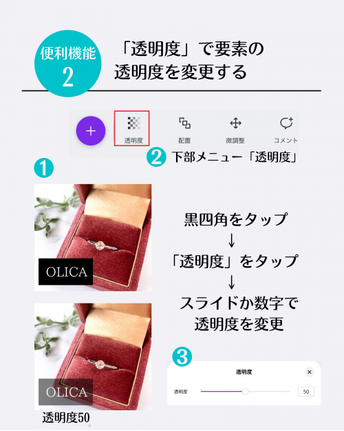 スマホ版 画像作成 神アプリCanva 便利機能 要素 インスタ画像 透明度