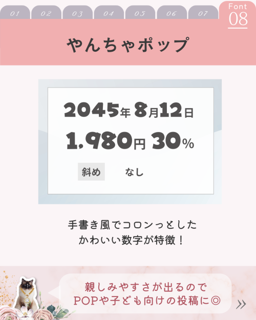 Canvaビジネス活用 やんちゃポップフォントで表示された可愛らしいデザインの数字の例